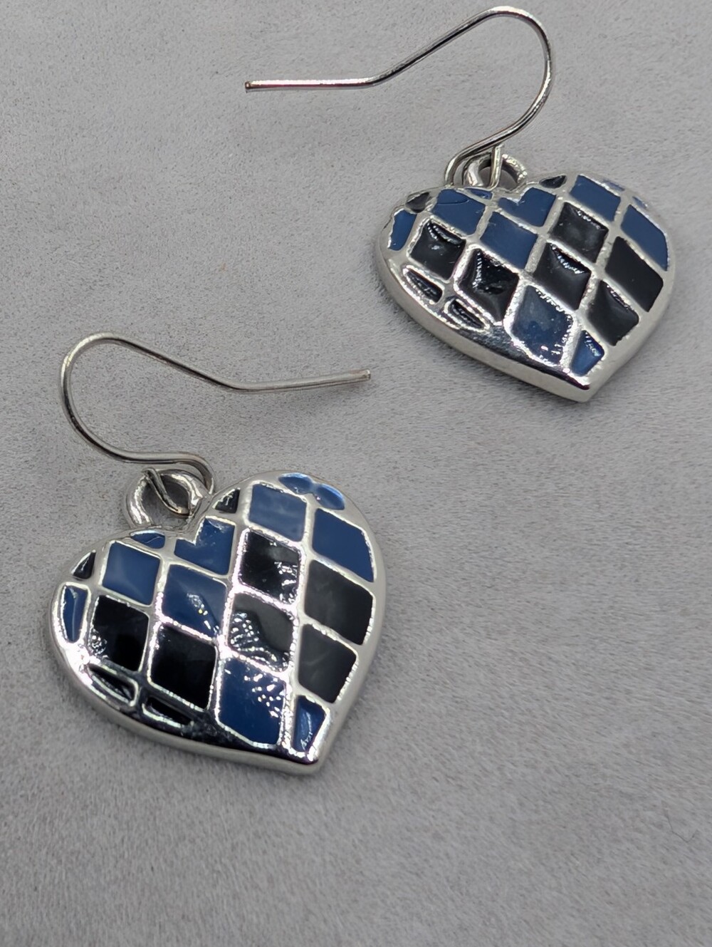 Disney Blue Black Enamel Mosaic Heart Dangle Earrings | M301